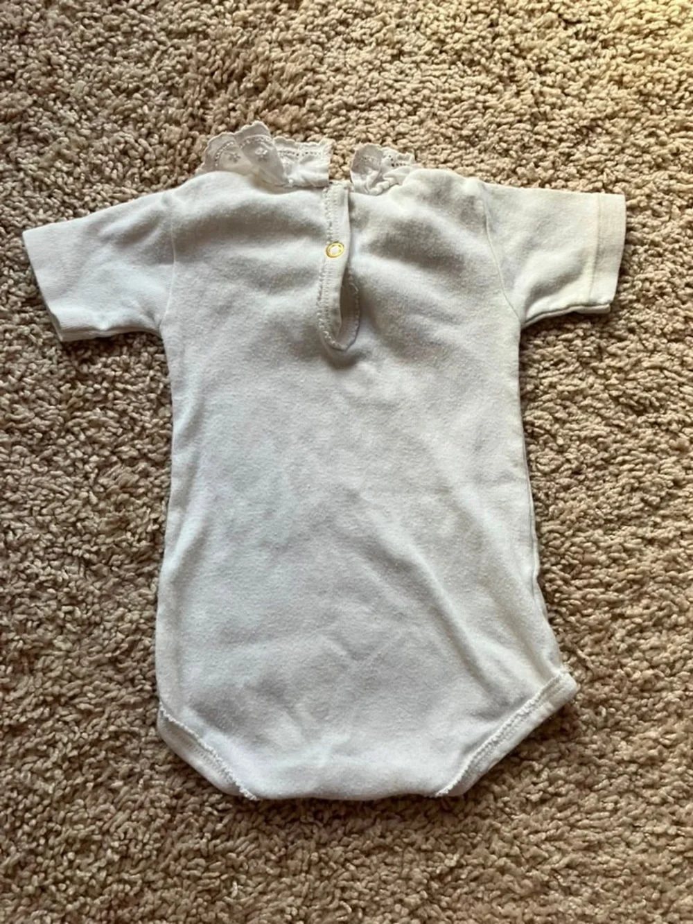 Petit Bateau Vintage 80s White Baby One-Piece with Lace Collar